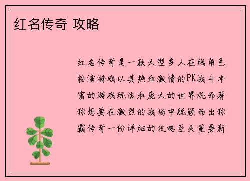 红名传奇 攻略